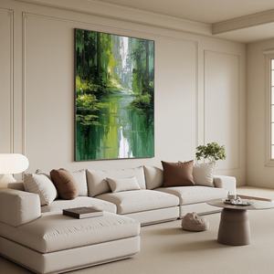 Peinture à l'huile originale Forêt Verte sur toile, grande œuvre murale abstraite, peinture de rivière, art mural paysager pour la maison et la galerie - Product Image 3