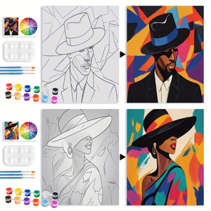 2 pezzi Kit di pittura <span class=keywords><strong>per</strong></span> adulti <span class=keywords><strong>per</strong></span> bambini incorniciato tele Pre-disegnate con vernice colorata e Kit <span class=keywords><strong>per</strong></span> feste divertenti in stile cartone animato - Product Image 5