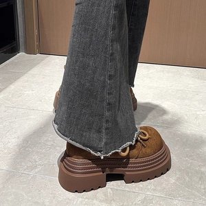 Mocasines de Plataforma Gruesos de Ante Marrón para Mujer al por Mayor Personalizados, con Cordones, Retro, Antideslizantes, Casuales, para el Día a Día - Product Image 4