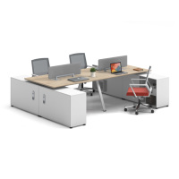 Postazione di Lavoro per Ufficio per 4 Persone, Configurazione Schiena a Schiena con Cassetti Portaoggetti e Divisorio Privacy, Tavolo in Melamina