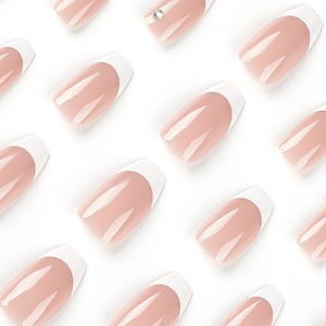 12 faux ongles en acrylique style français romantique, demi-couverture, forme amande, press-on, couleur bonbon, pour doigts - Product Image 3