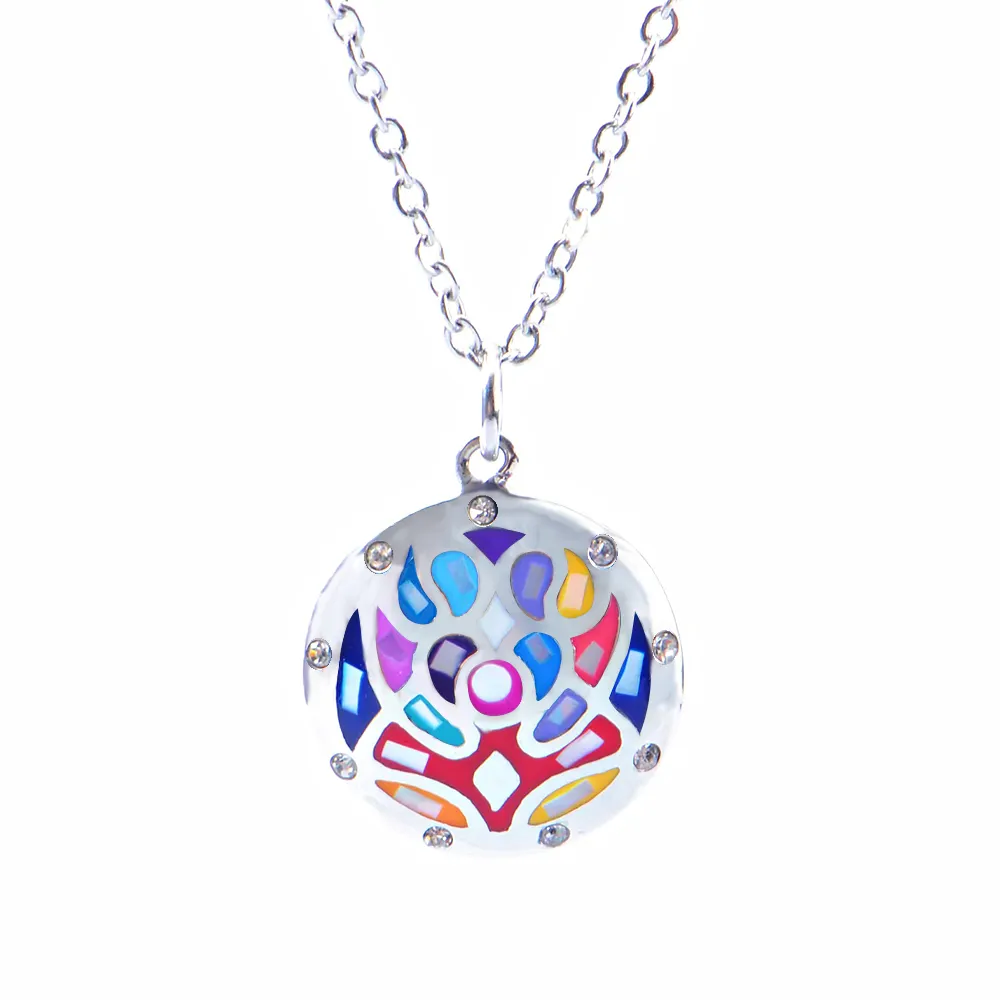 New Fashion Stainless Steel Jewellery Inlay Enamel Natural Shell and Crystal Diamond Women Pendant Necklace