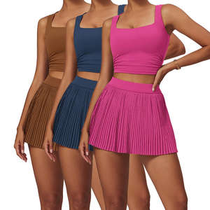 Grosir Set pakaian Golf Tank Top bantalan rok berlipat wanita gaun tenis Set rok berlipat kebugaran olahraga Logo kustom - Product Image 5