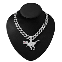 2024 nouvelle chaîne cubaine glacée 15MM avec collier long pendentif en alliage et strass hip hop animal