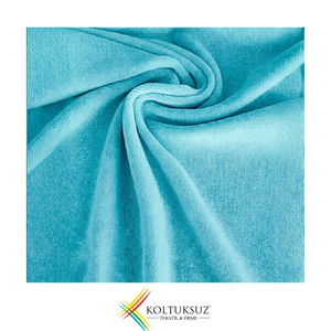 Turquoise Color Premium 240gsm Cotton Knitted Velour Fabric 80% Cotton 20% Polyester Wholesale 180cm Fabric Roll - OEM Service - Product Image 1