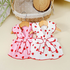 Robe d'hiver imprimée fraise XL C096 pour chiens et chats avec jupe à nœud et harnais - Product Image 6