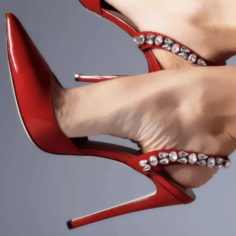 Custom All colors Crystal Rhinestone Slingback Elegant Lady Sandal Red Pumps 2022 Heels for Women