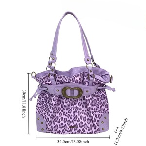 Grand sac fourre-tout vintage à imprimé léopard, sac à main seau pour femme avec garniture en PU effet croco, à porter à l'épaule ou en bandoulière, idéal pour le quotidien, les voyages et le travail - Product Image 3