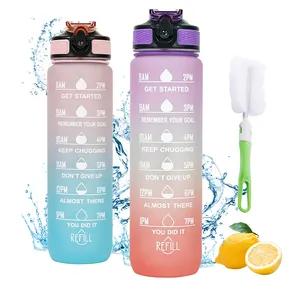 Fitness Sport Kleurrijke Gym Gallon Tritan Sk Bpa Gratis Plastic Proteïne Motiverende Waterfles Met Tijdmarker Voor Water