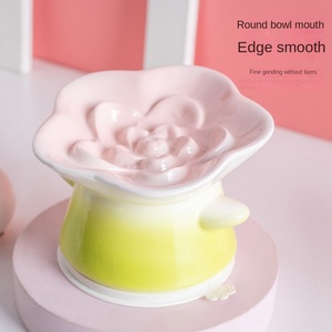 Mangkuk anjing keramik bunga, pelindung leher mulut miring makanan lambat Anti muntah cetakan hewan ramah lingkungan - Product Image 4