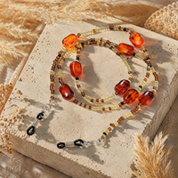 Chaîne de lunettes faite à la main, style bohème vintage, perles en verre ambre de 3 mm, pour lunettes de soleil, lunettes de lecture, porte-masque