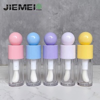 JIEMEI Nuevo Diseño en Stock, Botella de Brillo Labial Vacía de 4ML con Tapa en Forma de Bola, Logotipo Personalizado, Brocha Grande, Tubo de Brillo Labial Redondo y Grueso Único