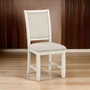 OE HOME Anji 24 Inch Side Dining Chairs Set of 2 Curved <b>Back</b> Beige Polyester <b>Cushioned</b> Seat Transitional Convertible Wood Legs - Product Image 1