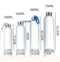 YEKEA 500ml 750ml 1000ml Bouteille à boisson en verre borosilicate avec couvercle en acier inoxydable et housse en corde pour consommation directe