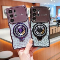 Coque de téléphone en gros à bords ondulés, électroplaquée, imprimé léopard, pailletée, avec support Fidget Spinner pour Samsung S26 Ultra S25 S24 S23
