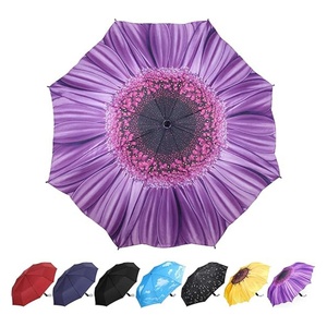 Heavy Duty Windproof 3-Folding Manual Umbrella Strong Iron <b>Frame</b> Glass Fiber Ribs Sunflower Pattern Cercis Chinensis Design - Product Image 4