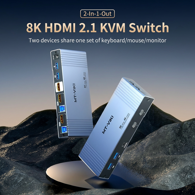 Plug and Play 2 Port 1920*1080 HDMI2.1 KVM Switch with USB3.0 Hub and Wide OS Compatibility KVM Switch for 2 Computers