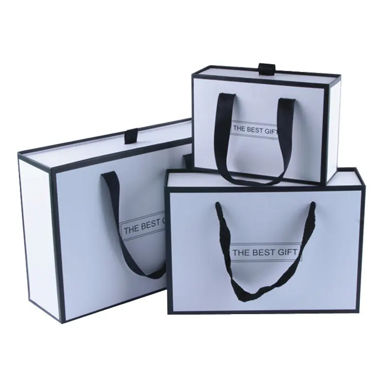 Luxury custom logo drawer box with handle string clothes shoes packaging gif boxes