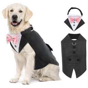 Chaleco para Perro, Traje Formal con Lazo de Lentejuelas Rojo y Negro, Disfraz para Mascotas para Bodas, Material de Poliéster para las Cuatro Estaciones - Product Image 4