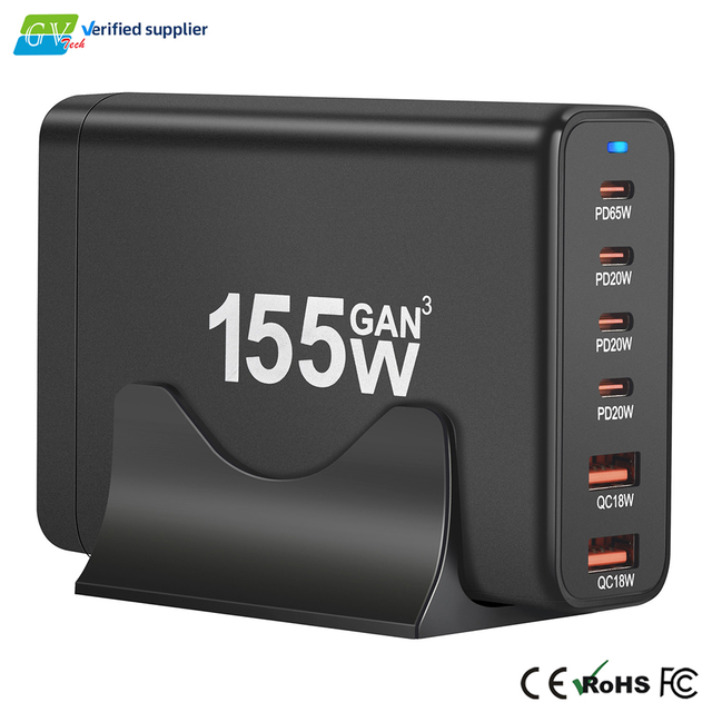 155W USB C Fast Charger Hub GaN PD Desktop Charger 6-Port for Tablet & Camera Eco-Friendly Laptop Power Adapter