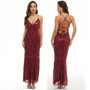 Robe <span class=keywords><strong>longue</strong></span> à paillettes, bretelles, décolleté en V profond, dos nu, banquet léger, luxe, <span class=keywords><strong>grande</strong></span> <span class=keywords><strong>taille</strong></span>, <span class=keywords><strong>jupe</strong></span> <span class=keywords><strong>de</strong></span> <span class=keywords><strong>soirée</strong></span> - Product Image 1