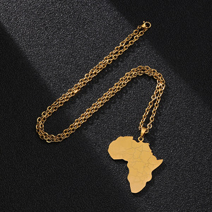 Go Party-gargantilla <span class=keywords><strong>de</strong></span> acero inoxidable chapada en oro <span class=keywords><strong>de</strong></span> 18K para hombre y mujer, colgante <span class=keywords><strong>con</strong></span> bandera grabada <span class=keywords><strong>con</strong></span> <span class=keywords><strong>mapa</strong></span> <span class=keywords><strong>de</strong></span> países <span class=keywords><strong>de</strong></span> África, Hip Hop - Product Image 5