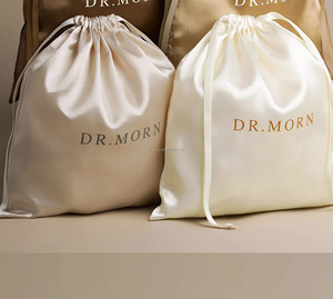 Pochette à maquillage en coton de haute qualité avec cordon de serrage, sac anti-poussière en satin, logo personnalisé pour les produits de soin de la peau, cosmétiques, stockage en mousseline, vêtements - Product Image 3