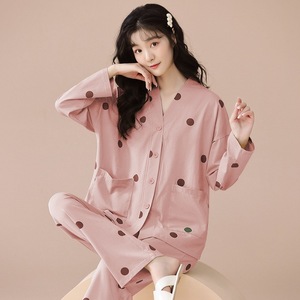 Pigiama 100% <span class=keywords><strong>cotone</strong></span>, vestaglia aperta sul davanti con colletto kimono, maniche lunghe, abbigliamento <span class=keywords><strong>da</strong></span> <span class=keywords><strong>casa</strong></span> dolce e casual, set due pezzi. - Product Image 2