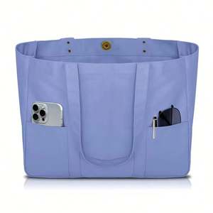 Sac fourre-tout en toile - Sac fourre-tout utilitaire avec 2 poches avant et une pochette pour ordinateur portable, sac fourre-tout robuste pour tous les jours - Product Image 1