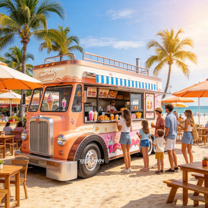 Camion alimentaire électrique multifonction avec évier intégré, plan de travail personnalisé, chariot mobile pour la vente de sandwichs et de chocolat chaud - Product Image 1