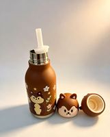Bouteille d'eau isotherme en acier inoxydable de 450 ml avec bouchon tête d'écureuil, anti-fuite, pour enfants, avec paille, isolation thermique 6-12 heures, cadeau