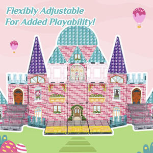 Tema castello rosa blocchi magnetici per bambini educativi castello tema costruzione giocattoli in materiale plastico piastrelle magnetiche - Product Image 3