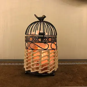 喜马拉雅盐灯夜光盐烛台套装调光器控制Sw独特的手工鸟笼粉红色带灯泡和1 15木