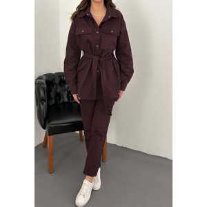 Conjunto de Traje Gabardina Borgoña para Mujer, Ropa de Moda al por Mayor - Product Image 2