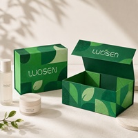 Boîte magnétique personnalisée, structure pliable en une seule pièce, boîte en papier vert pour divers produits de beauté et floraux