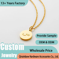 Bijoux personnalisés chaîne de croix femmes 18K or PVD plaqué acier inoxydable gravure numéro forme ronde mode pendentif colliers