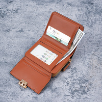 Dompet wanita, tas kartu Organ portabel, lapisan kanvas pendek ritsleting tempat kartu banyak Slot kartu, lilin minyak Retro