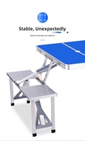 Table de pique-nique pliante portable en aluminium, ensemble rectangulaire pour repas en extérieur avec bancs et trou pour parasol, idéal pour le camping et la plage