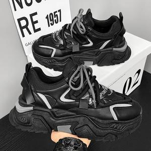 Chaussures à lacets pour hommes, nouveau style automne, semelle épaisse, bout rond, sport, course, décontractées, polyvalentes, respirantes, en maille, blanches, style Dad Shoes - Product Image 3