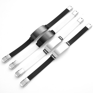 Bracelets géométriques en acier inoxydable et silicone pour hommes, bijoux de couple tendance, cadeau, design d'anneau elliptique - Product Image 1