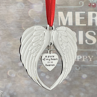 Personnalisé 'Un morceau de mon cœur est au ciel' argent ailes d'ange ornement de Noël peint mémorial perte aimé un en gros