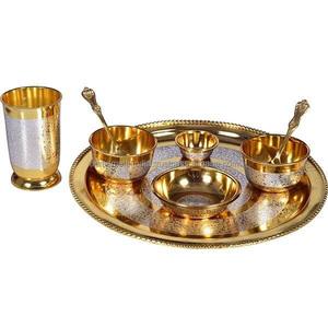 Luxury 100% Brass Dinnerware Set with Engraving Work Home Kitchenware Tabletop Food Serving Elegant Thali Design Set - Product Image 2