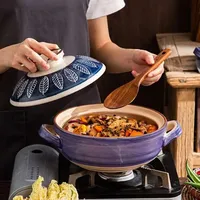 Casserole en céramique à motif floral rétro japonais Pots à soupe résistants aux hautes températures pour la cuisson au gaz Pot à ragoût domestique pour
