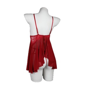 Robe de nuit en dentelle transparente Lemon Story pour femmes, sexy, sans manches, rouge 8327 - Product Image 4