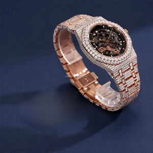 Reloj de diamantes VVS Moissanite Unisex hecho a mano de acero inoxidable esfera redonda de lujo enorme estilo Hip Hop prueba de pantalla analógica aprobada - Product Image 3