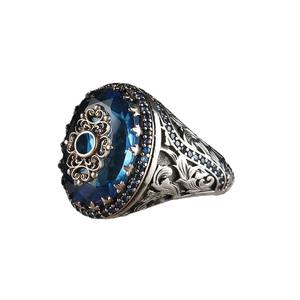 पुरुषों के लिए विंटेज बड़े अंडाकार सिम्युलेटेड पत्थर की अंगूठी पुरुषों के लिए प्राचीन चांदी का रंग काला जिरकॉन चींटर रिंग टर्किश गहने - Product Image 2