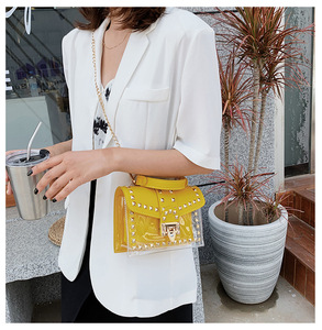 Summer Fashion <strong>Clear</strong> Pvc <strong>Handbag</strong> Girls Rivet square Wholesale Transparent Pvc <strong>Handbags</strong> for Women - Product Image 4
