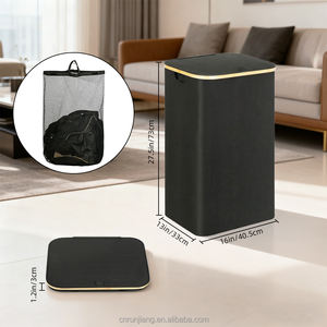 ตะกร้าซักผ้าแบบพกพาพร้อมฝาปิดถุงซับถอดออกได้และซักได้ทำจากไม้ไผ่ - Product Image 6