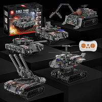 Ensemble de jouets de construction de tank télécommandé 5-en-1 en blocs de construction en plastique ABS, avec voitures, avions et la programmation par application