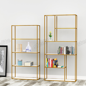 4 TIER DISPLAY/BOOK/STORAGE <strong>SHELF</strong> <strong>UNIT</strong> <strong>WHITE</strong>/BLACK/GOLD Bookcases - Product Image 3